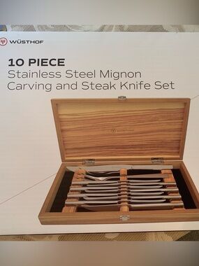 NEVER USED! Wusthof Stainless Steel Knife Set with Wood Case - Silver and Brown